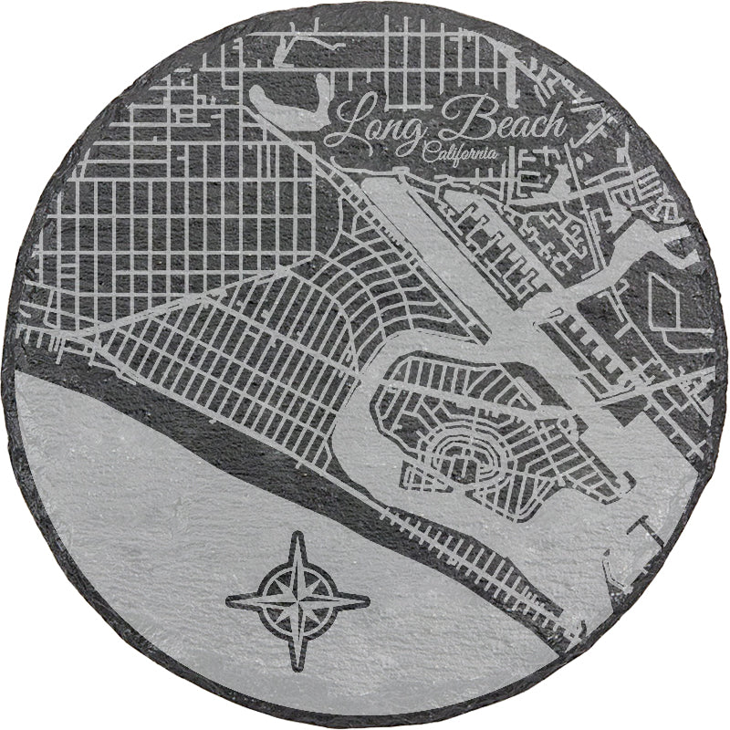 Long Beach, California Round Slate Coaster