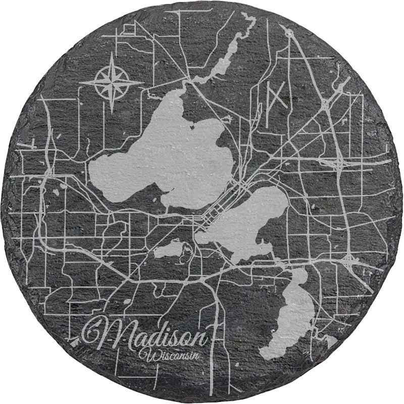 Madison, Wisconsin Round Slate Coaster