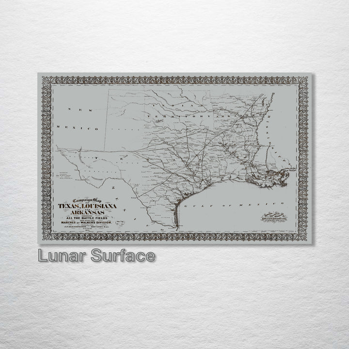 1871 Campaign Map of Texas Louisiana and Arkansas - Fire & Pine