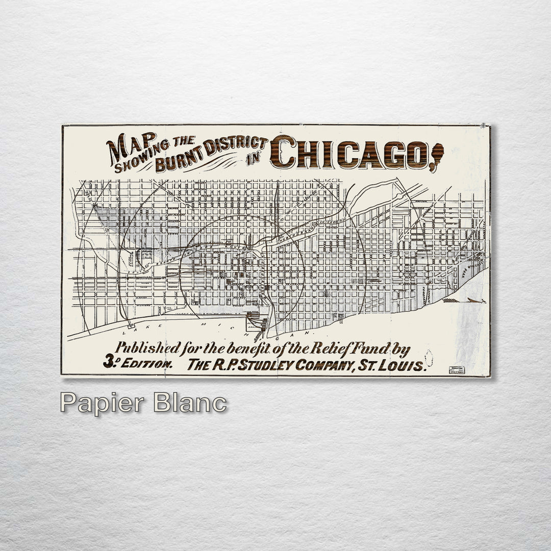 Chicago, Illinois "Burnt District" Map - Fire & Pine