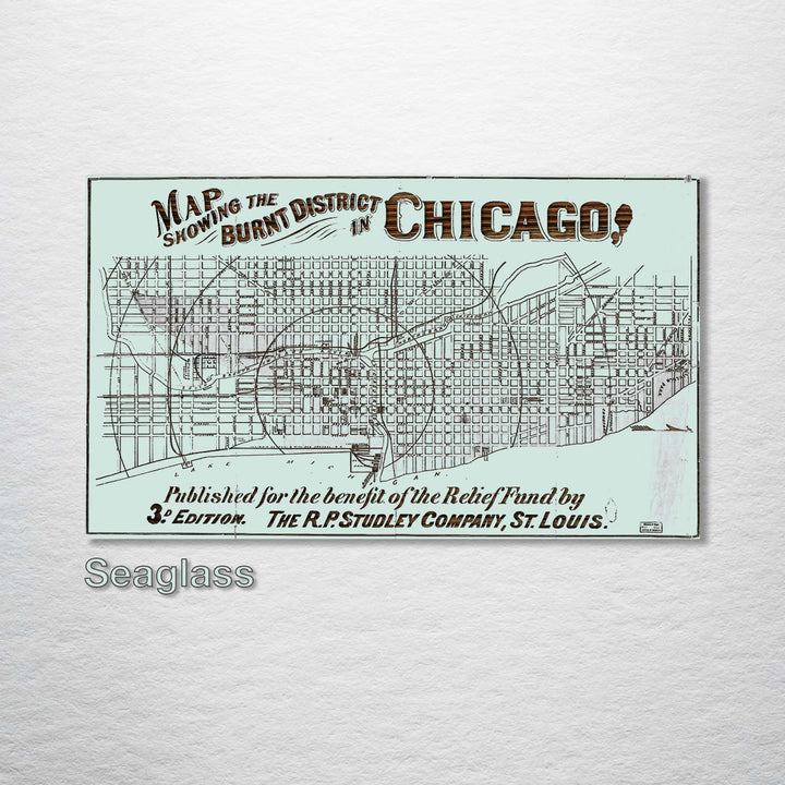 Chicago, Illinois "Burnt District" Map - Fire & Pine