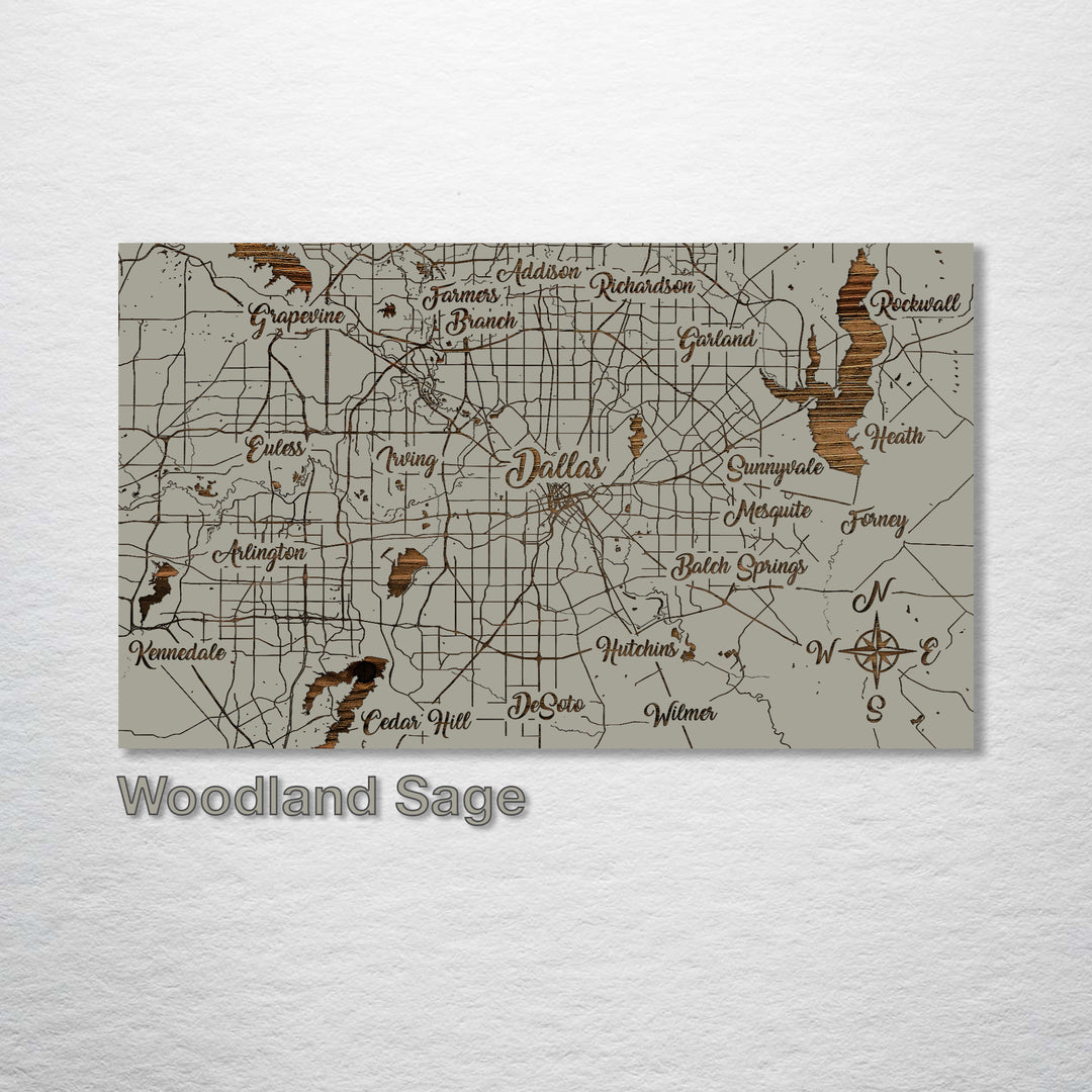 Dallas, Texas Whimsical Map - Fire & Pine