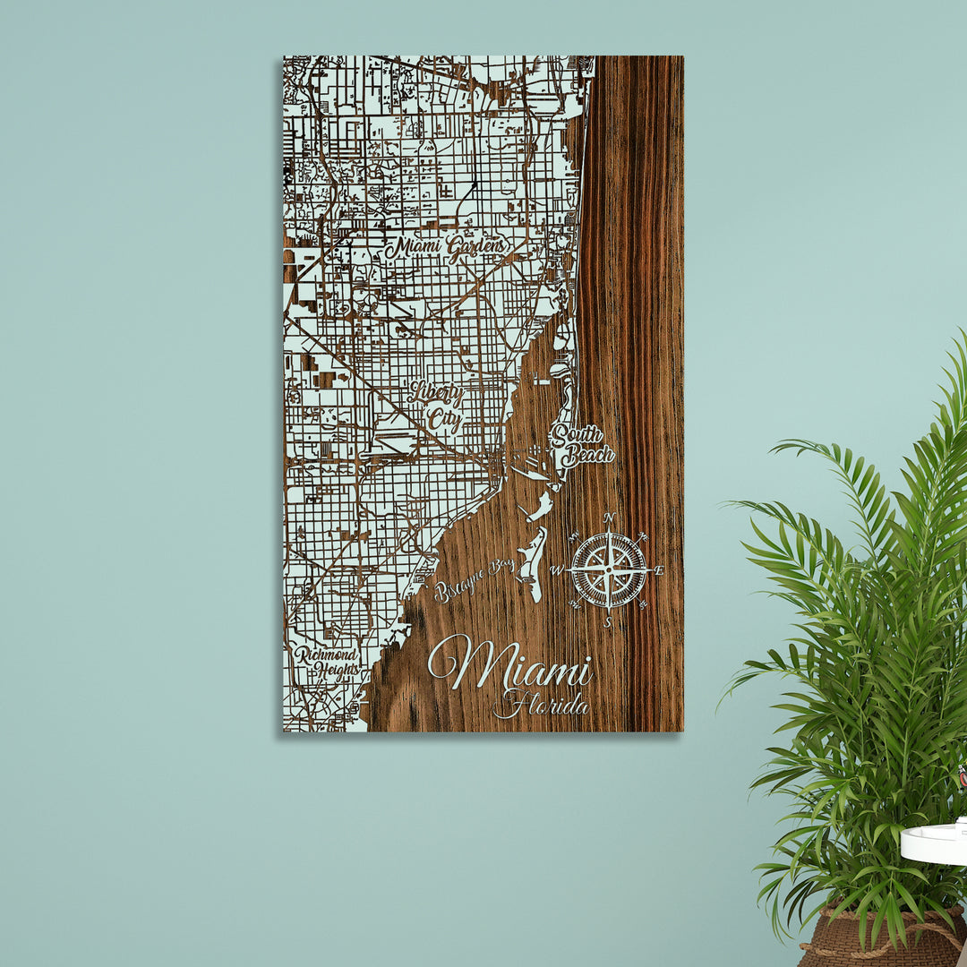 Miami, Florida Whimsical Map - Fire & Pine