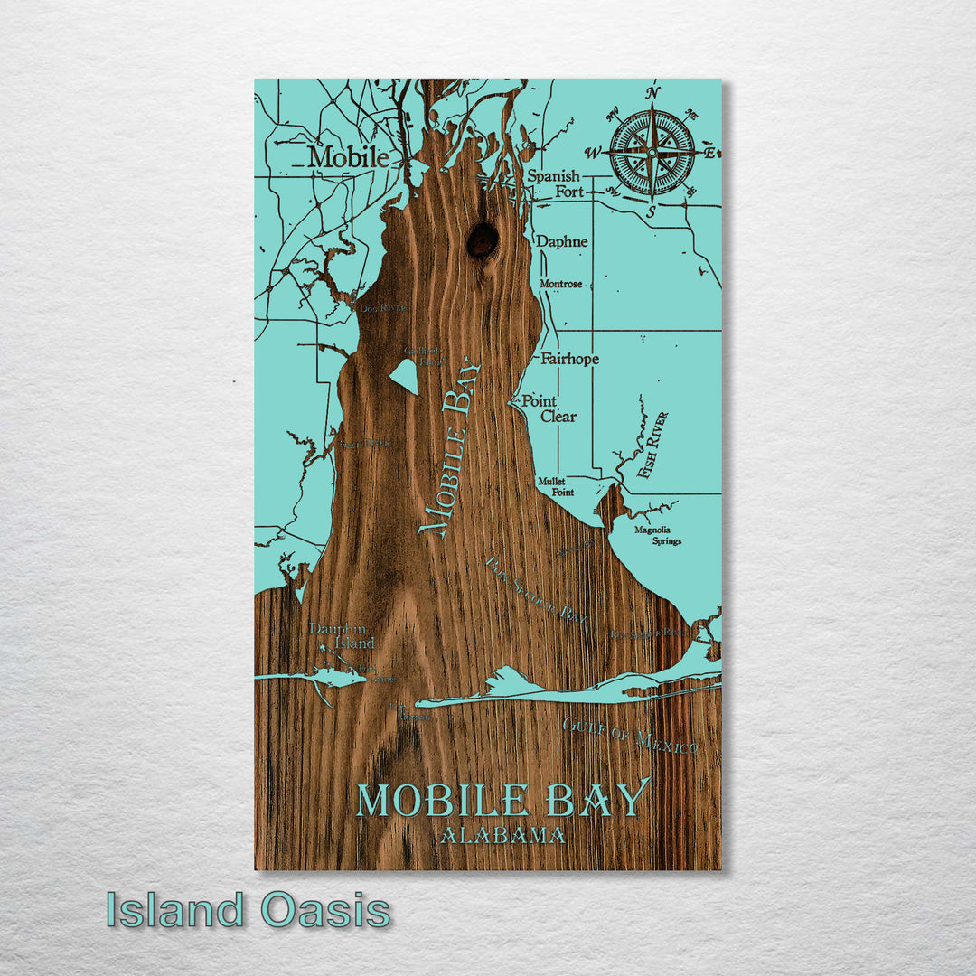 Mobile Bay, Alabama Whimsical Map - Fire & Pine