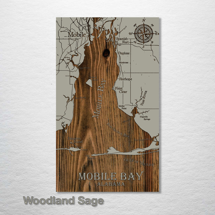 Mobile Bay, Alabama Whimsical Map - Fire & Pine