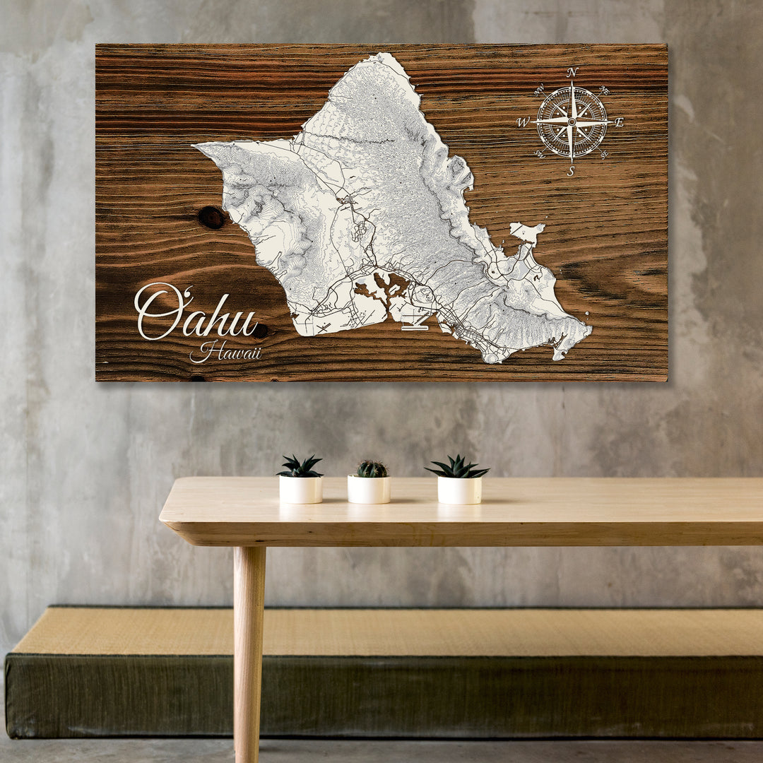 Oahu, Hawaii Topographical Map - Fire & Pine