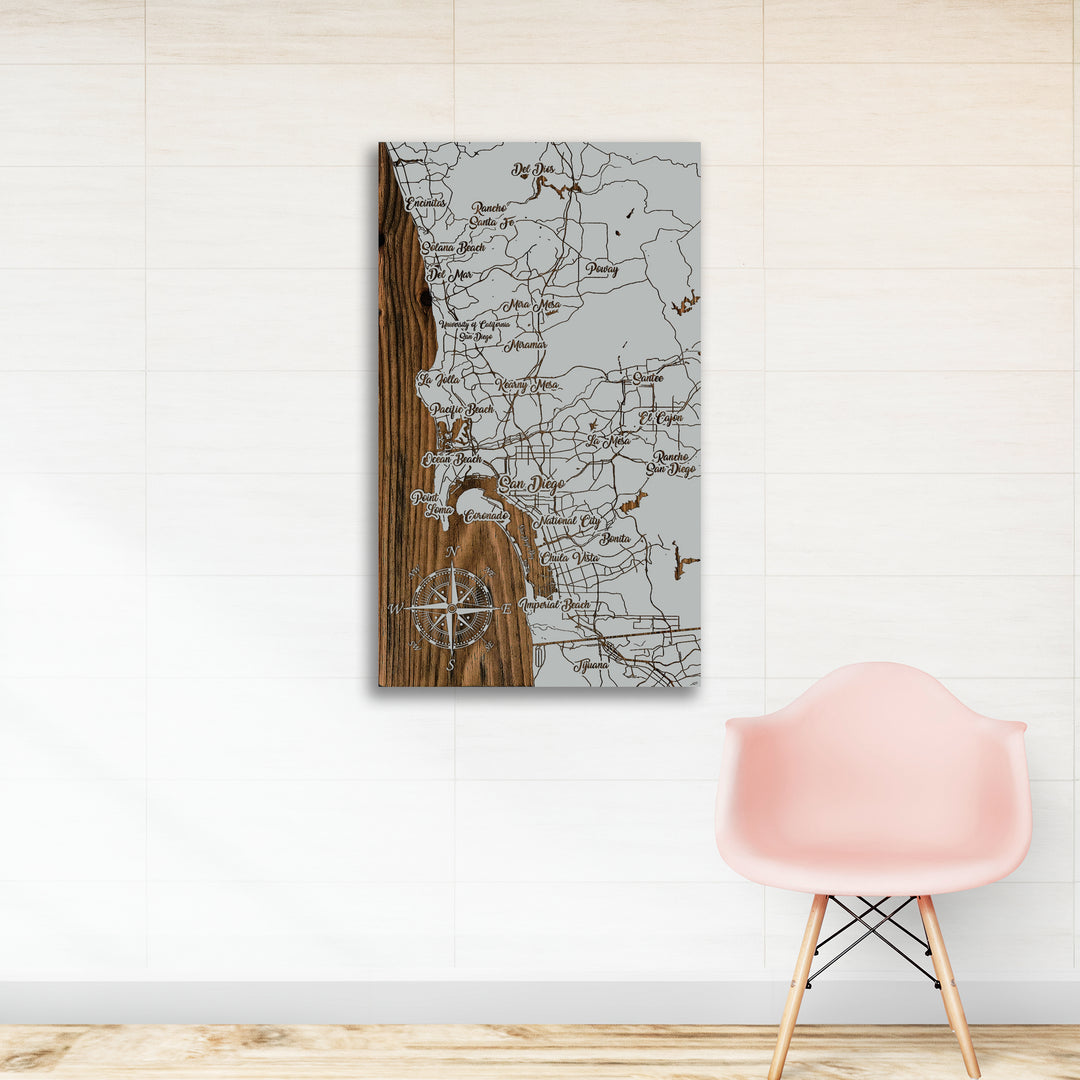 San Diego, California Whimsical Map - Fire & Pine