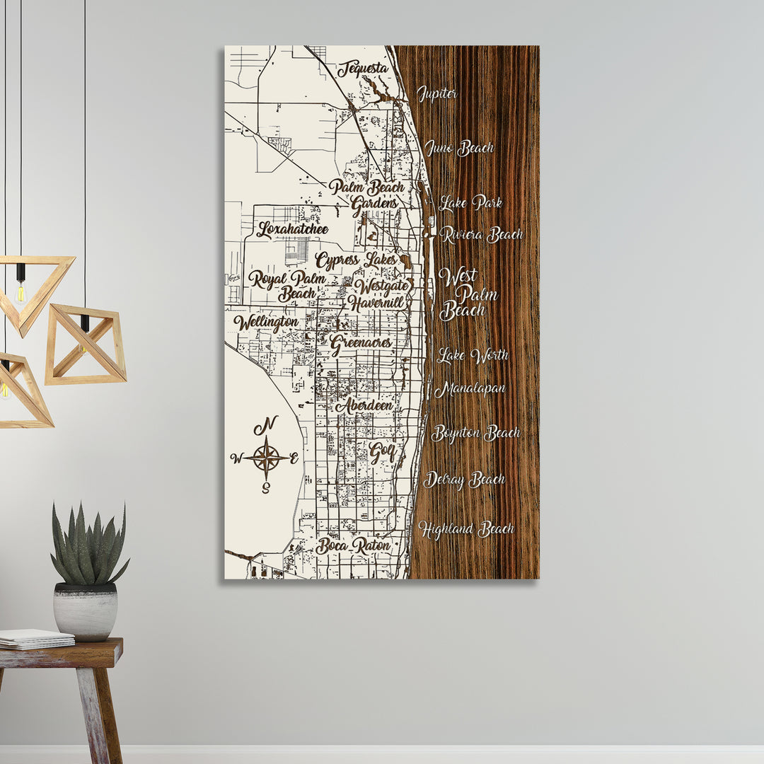 West Palm Beach, Florida Whimsical Map - Fire & Pine