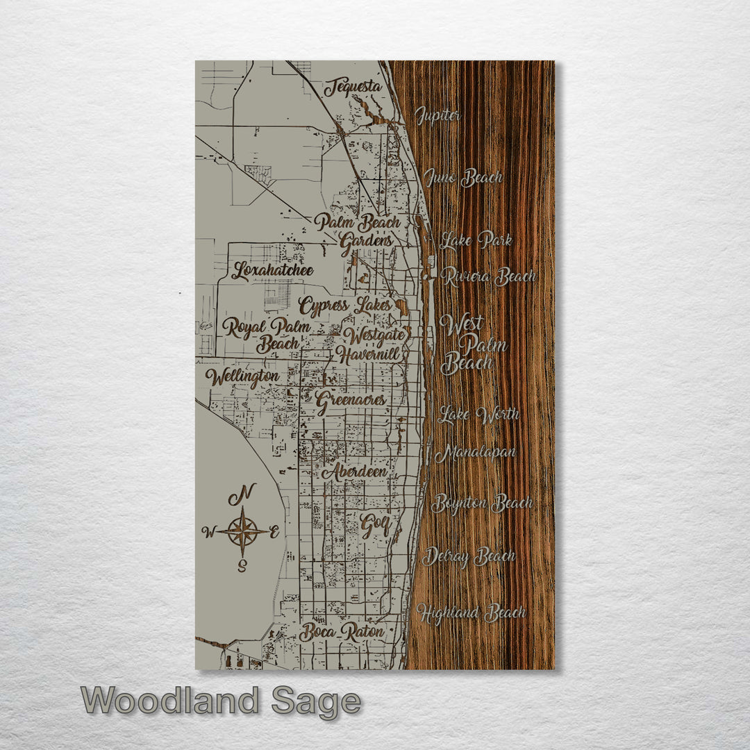 West Palm Beach, Florida Whimsical Map - Fire & Pine