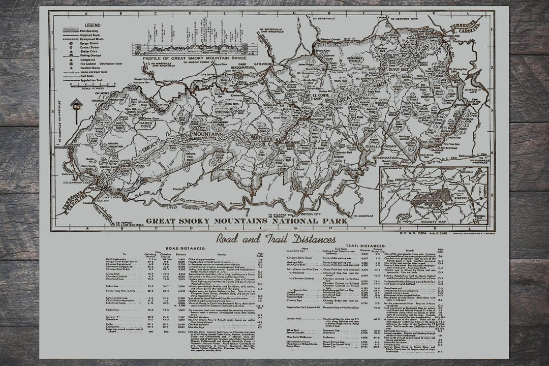 Great Smoky Mountains Road & Trail Distances 1940 - Fire & Pine