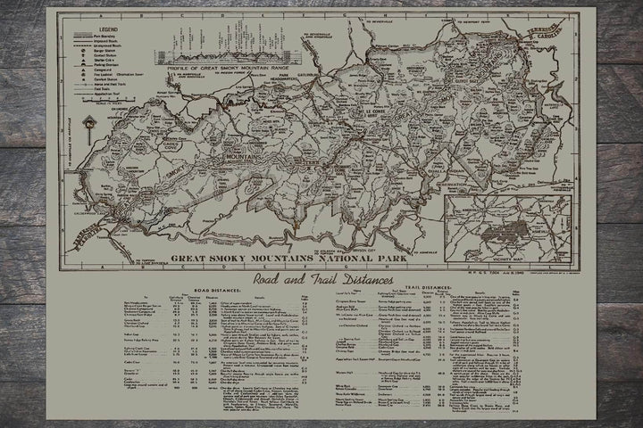 Great Smoky Mountains Road & Trail Distances 1940 - Fire & Pine