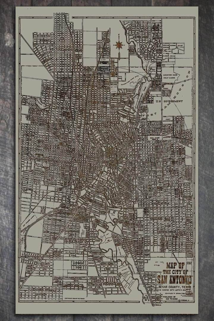 Map of San Antonio in Bexar County 1924 - Fire & Pine