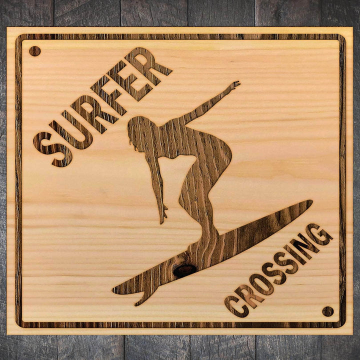 Female Surfer Crossing - Fire & Pine