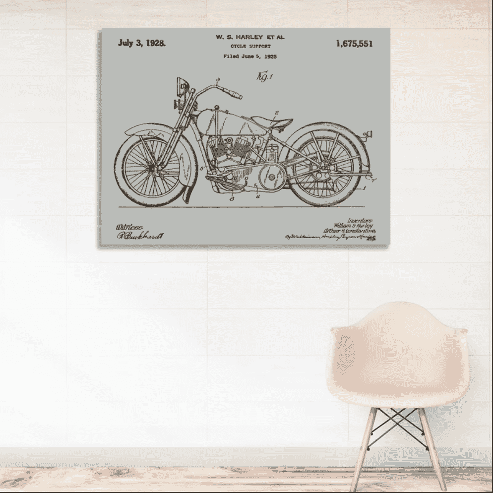 Wood wall patent of a 1925 Harley Davidson Motorcycle